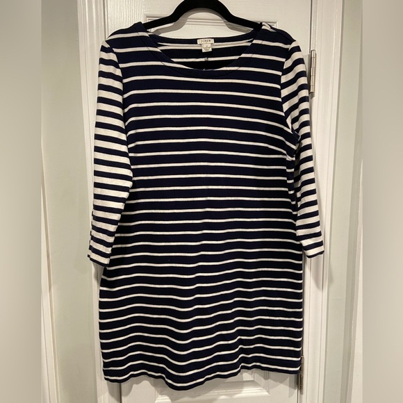 J. Crew Dresses & Skirts - J. Crew Size M Navy Blue White Stripe Cotton Long Sleeve Pullover Shirt Dress